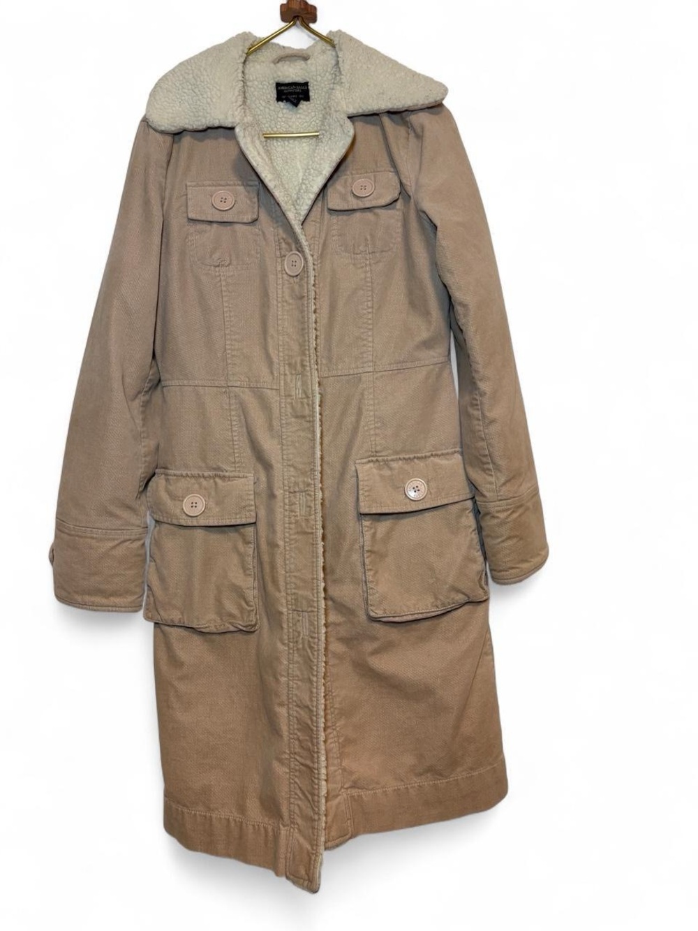 Y2K American Eagle Outfitters Tan/ Pale Pink Sherpa-Lined Coat